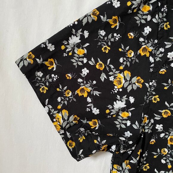Denim & Flower Black and Yellow Floral Button Up Shirt 100% Cotton Short Sleeve - Picture 10 of 13